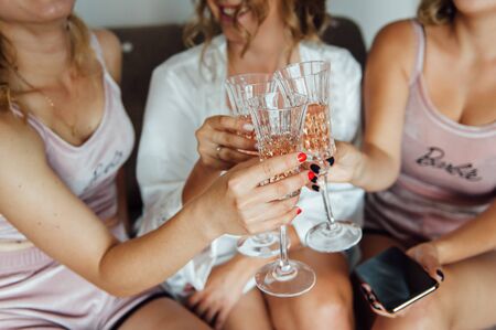 Girls celebrate a bachelorette party of brideの写真素材