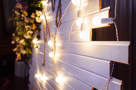 Beautiful retro luxury light lamp decor glowing. Garland Light Bulb.