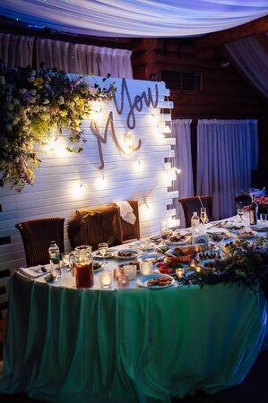 Luxurious wedding presidium in white with silver elements.の写真素材