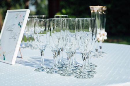 Glasses of champagne for a wedding reception.の写真素材