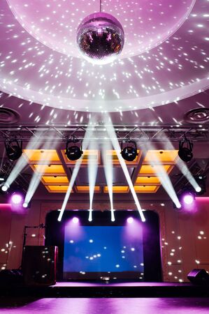 Disco Ball, view from below, from the disco ball beams, stage light, rays of light, mirror ballの写真素材
