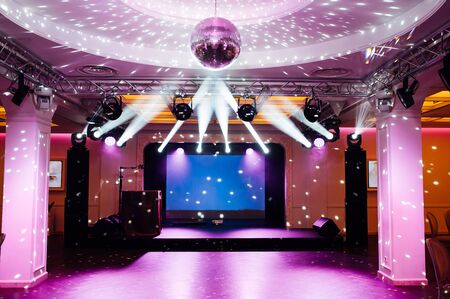 Disco Ball, view from below, from the disco ball beams, stage light, rays of light, mirror ballの写真素材