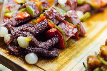 A wide variety of traditional tapas with seafood in Spain at the San Miguel marketの写真素材