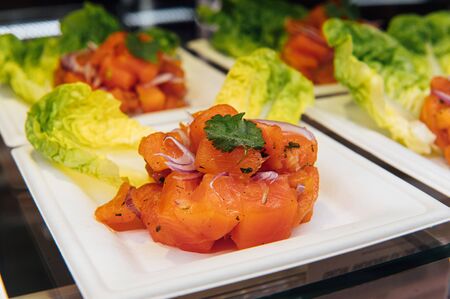 A wide variety of traditional tapas with seafood in Spain at the San Miguel market .の写真素材