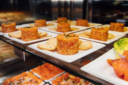 A wide variety of traditional tapas with seafood in Spain at the San Miguel market .の写真素材