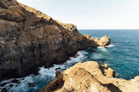 Breaking waves on the coast of Tenerife island, Canary islands, Atlantic ocean, Spainの写真素材