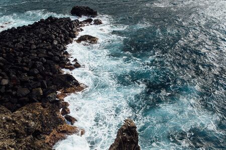 Breaking waves on the coast of Tenerife island, Canary islands, Atlantic ocean, Spainの写真素材