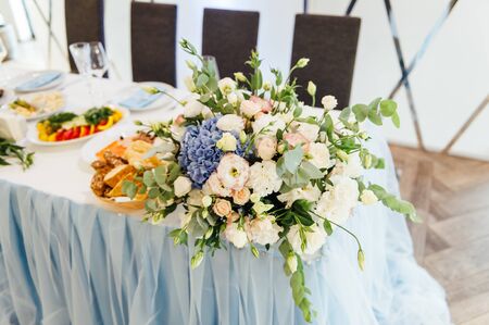 Luxurious wedding presidium in white with blue elements.の写真素材