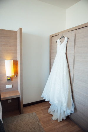The bride s wedding dress, the wedding morning, the best moments in the life of every girl.の写真素材