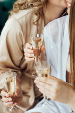 Young people in club or bar drinking cocktails and having funの写真素材