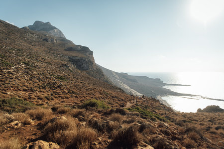 Rocky landscape of Crete and the Mediterranean Sea on the island of Crete, Greece. Location close to Balosの写真素材