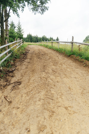 The old rocky soil road in the mountains for walking people and for driving on off -road carsの写真素材
