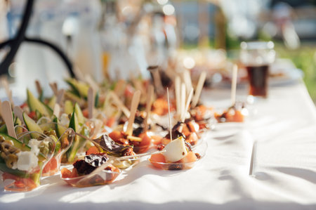 A large selection of food and different snacks in the oncoming zone of guests. A buffet for guests
