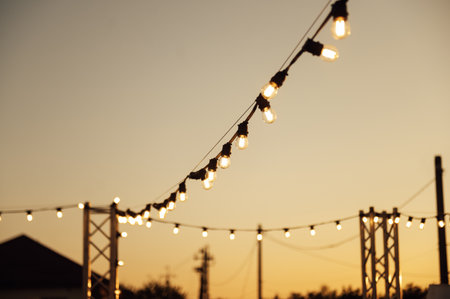 Decorative lighting lamps at a wedding party. Evening timeの写真素材