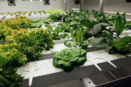 Hydroponic agricultural system, organic hydroponic vegetable garden at greenhouse.の写真素材