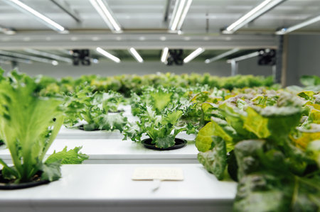 Hydroponics System growing vegetables, Salad in a garden in Ukraine.