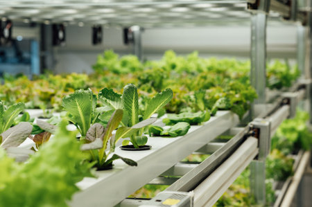 Hydroponics System growing vegetables, Salad in a garden in Ukraine.