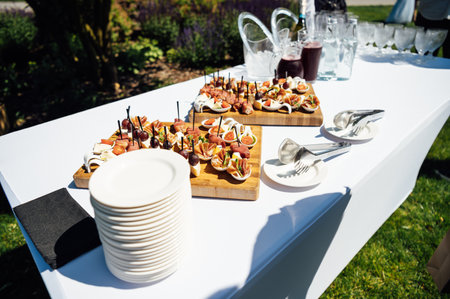 A large selection of food and various snacks at the buffet for guests before the eventの写真素材