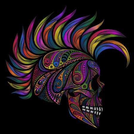 Punk. Skull with Mohawk. Color vector skull patterns and the Mohawk.のイラスト素材