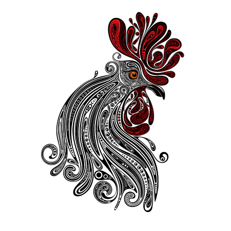 New year and Christmas 2017. Beautiful Christmas rooster with red crestのイラスト素材