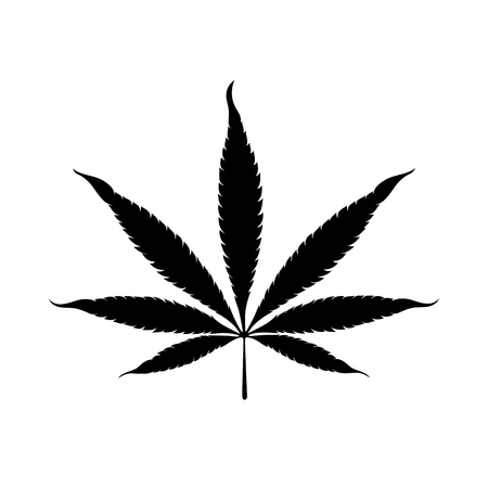 marijuana leaf. Black silhouette leaf print on a white backgroundのイラスト素材