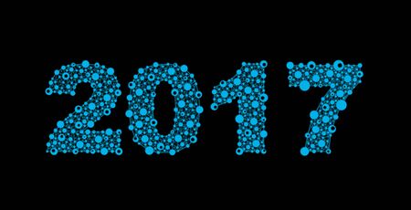 New year and Christmas. Festive figures with a blue neon glow on black backgroundのイラスト素材