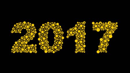 New year and Christmas. Festive figures with a yellow neon glow on black backgroundのイラスト素材