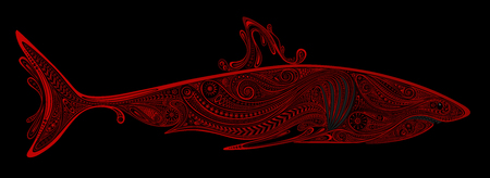 Bloody shark from the beautiful patterns on a black backgroundのイラスト素材