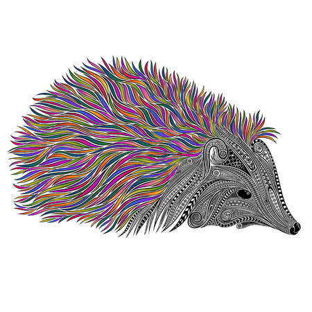 Vector gray hedgehog of beautiful patterns with stitching needlesのイラスト素材