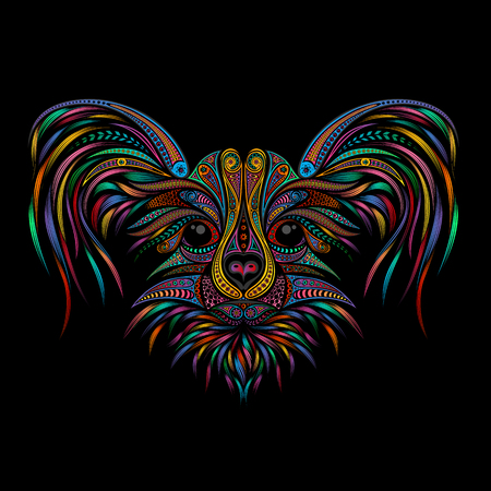 Colored vector dog of abstract patterns on a black background. Symbol of the Chinese New Year 2018のイラスト素材