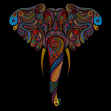 Vector colored elephant of vintage patternsのイラスト素材