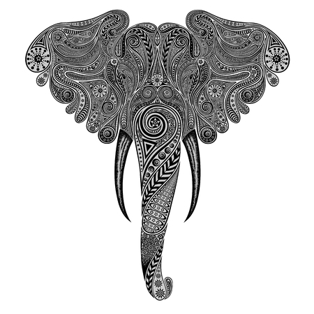An Indian animal. Vector elephant of vintage patterns isolated on plain background.のイラスト素材