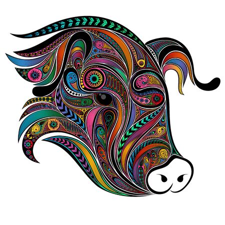Vector colored pig of various patterns. Symbol of the New Year 2019のイラスト素材