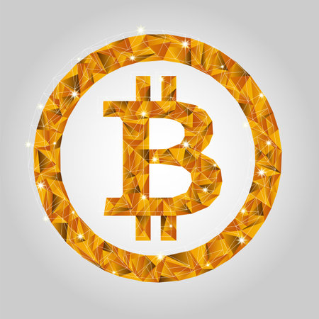Crypto currency. Gold coin bitcoin in low-poly styleのイラスト素材