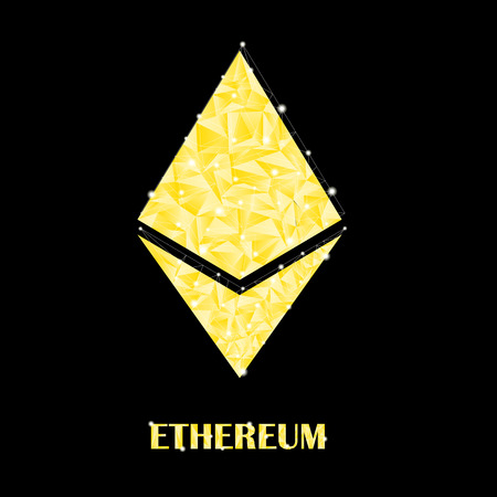 Symbol of crypto currency. Golden ethereum with glowのイラスト素材