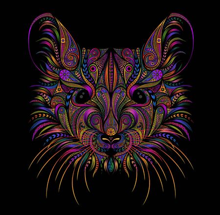 Beautiful vector mouse from patterns on a black background. Symbol of the new year 2020 on the Chinese calendarのイラスト素材