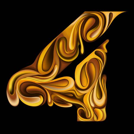 Vector number 4 made from liquid gold. Great as a festive design element.