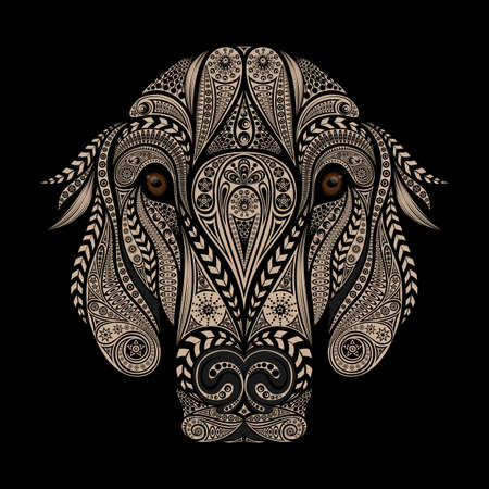 Beautiful original vector dog in style on black backgroundのイラスト素材