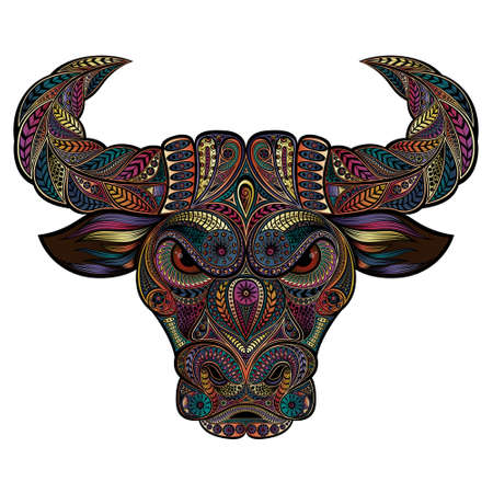 Symbol of 2021. Beautiful vector bull from color patternsのイラスト素材