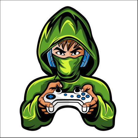 Original vector for gamer in green hoodのイラスト素材
