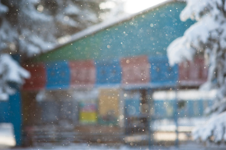 snow falls  indistinct background  building blur winterの写真素材