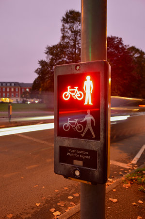 Pedestrian crossing button on UK streetの写真素材