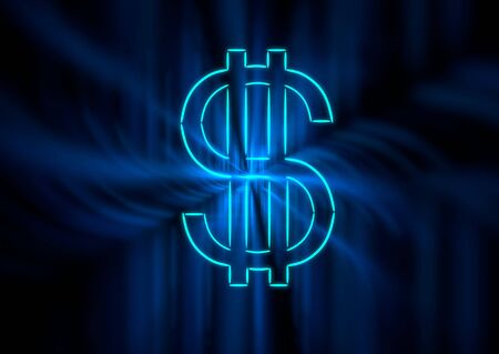 A dollar symbol in blue neon with light ghost rays.の写真素材