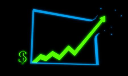 income Growth Chart 3D render, going over the top, breaking the border. Glowing neon.の写真素材