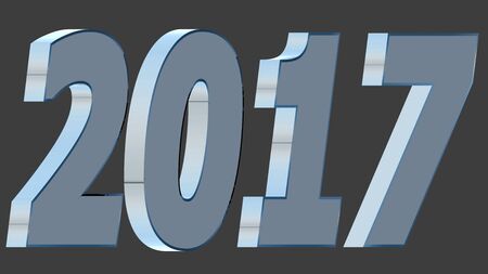 2017 written in 3D metallic font. Isolated, easy to use.の写真素材