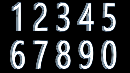 Set of 3D numbers. Metallic light color with black background. Isolated, easy to use.