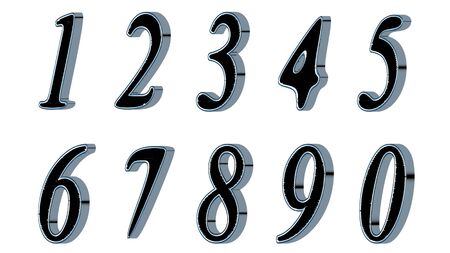 Set of 3D numbers. Black font with metallic sides, in white background. Isolated, easy to use.