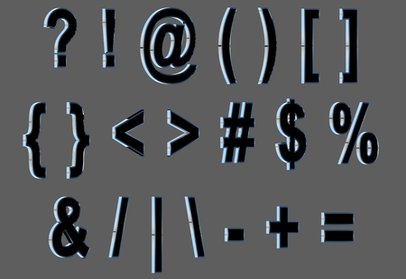 Set of 3D symbols. Black font with metallic sides, in gray background. Isolated, easy to use.の写真素材