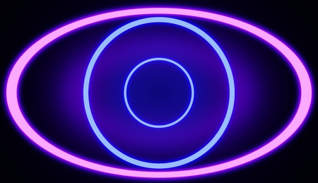 Eye shaped neon lines in pink and blue colors. Render.の写真素材
