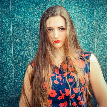 Portrait of sad young girlの写真素材